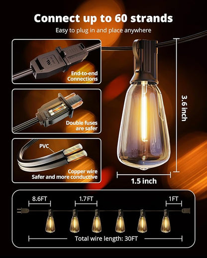 VIPAR Outdoor String Lights 30FT LED Patio Lights Waterproof - Image 8