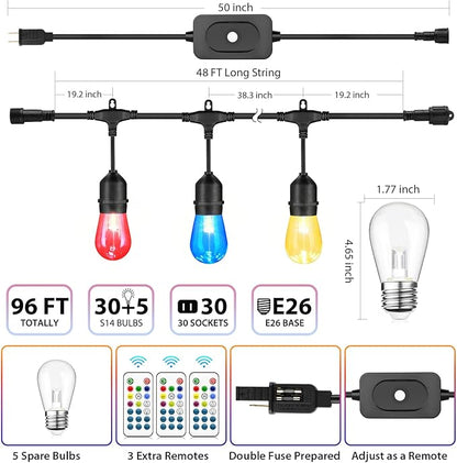 Mlambert 96Ft Outdoor Patio Lights, RGB Dimmable Cafe String Lights - Image 2