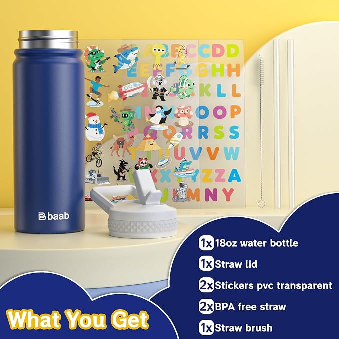 baab 18oz Kids Water Bottle, Insulated Water Bottle - Image 7