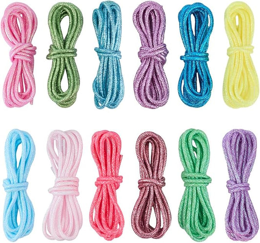 24 Strands 12 Colors 78.7 FT Keychaincord Keychain String Cloth Glitter Round by SOFPLATE