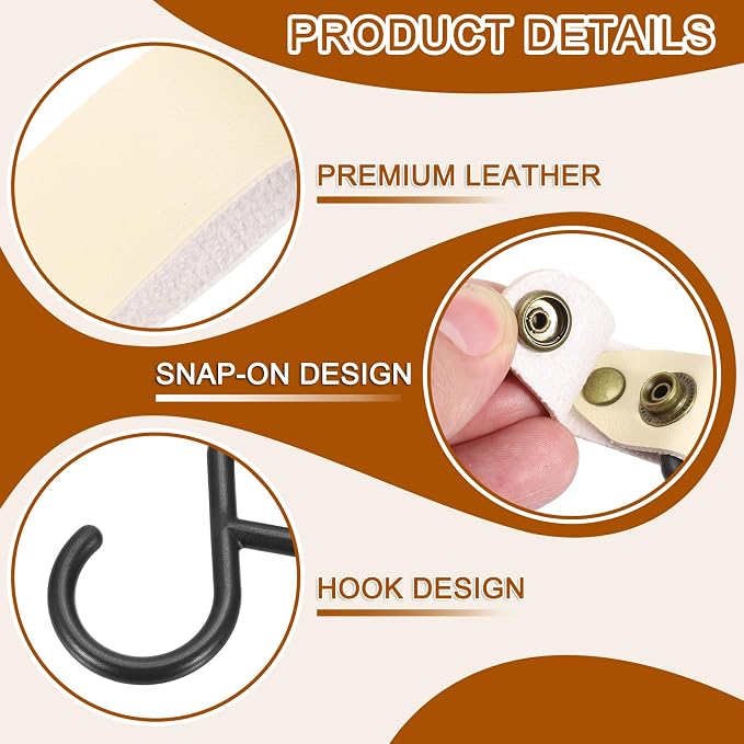 uxcell 5pcs PU Leather Hooks, Leather Straps - Image 3