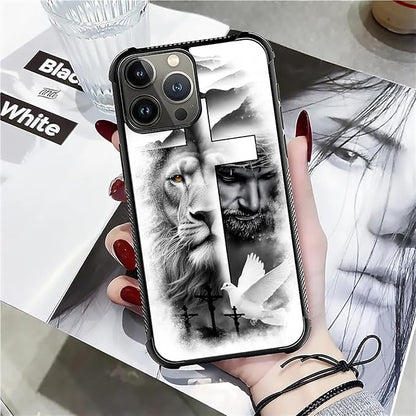for iPhone 16 Pro Max Case, Lion Cross Jesus Christ Dove Pattern Graphic Design - Image 7