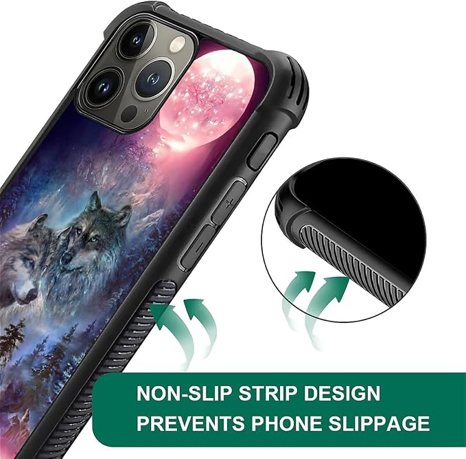 for iPhone 16 Pro Max Case, Star Two Wolfs Howling Pattern Graphic Design Girl - Image 3