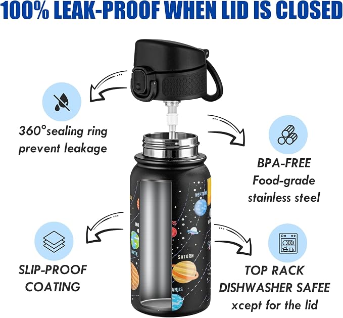 OLDLEY 12oz Kids Water Bottle, Stainless Steel Insulated Water Bottle - Image 3