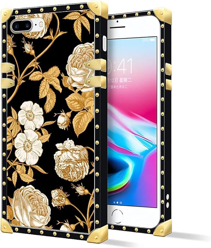 Compatible with iPhone 8 7 SE Case, Blooming Rose Golden Flower Luxury Golden by Unknown
