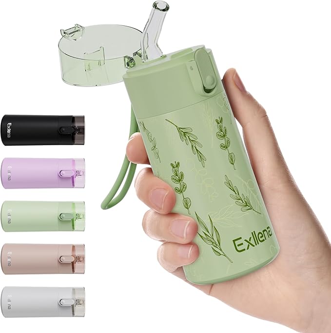 5oz Small Water Bottles with Straw, Mini Water Bottle with One-Hand Open Design by Exllena