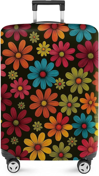 ANNA QUEEN Colorful Flower Luggage Cover, Retro Floral Suitcase Protector by ANNAQUEEN