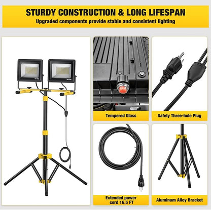 Upgraded LED Work Lights with Stand, 2-Head Adjustable Work Light, Waterproof - Image 4