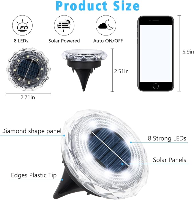 echosari Solar Ground Lights 12 Pack, Upgraded Solar Garden Lights Auto ON/Off - Image 7