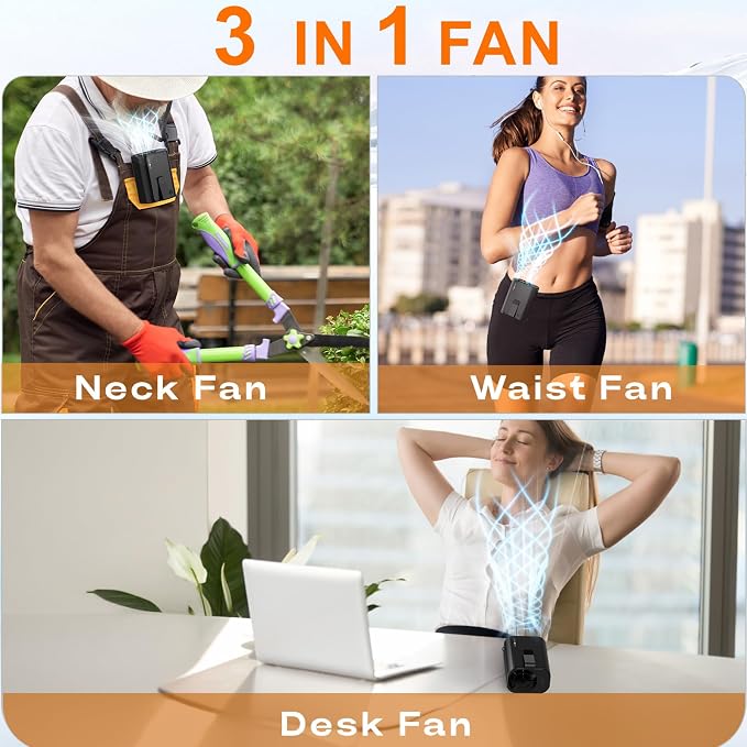 AI Portable Personal Waist Neck Rechargeable Fan, 3-Speed ​​10000RPM Brushless - Image 6