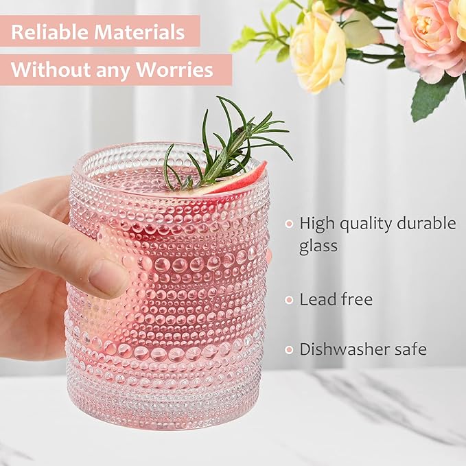 ZMOWIPDL Vintage Glassware Drinking Glasses Set of 6, 12 oz Hobnail Glass Cups - Image 6