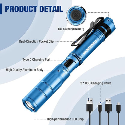 WORKPRO Rechargeable Pen Light, Mini Flashlight, 2 Pack Ultra-Compact EDC - Image 7