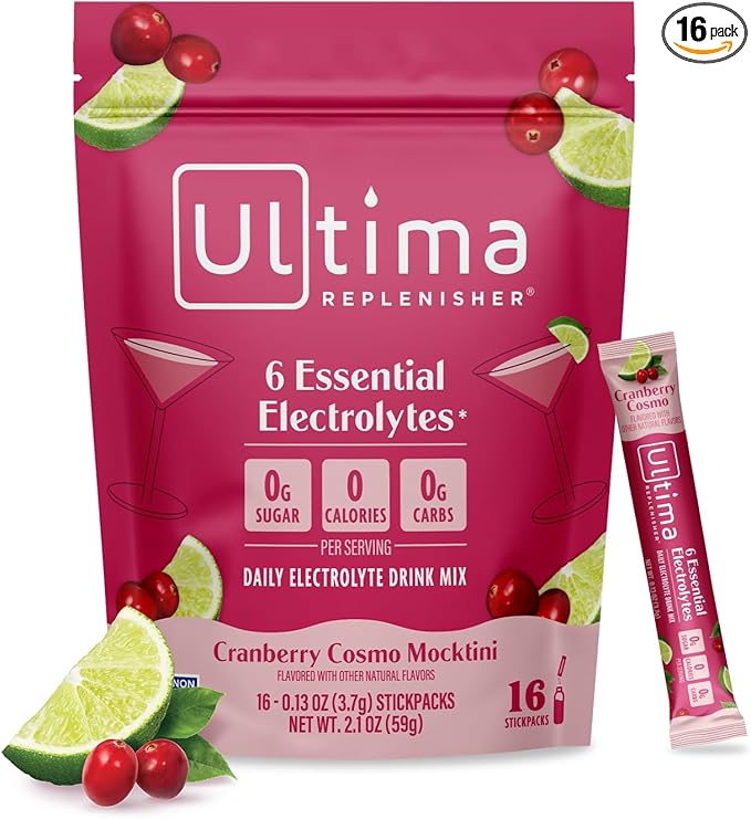 Ultima Replenisher Daily Electrolyte Powder – Cranberry Cosmo, 16 Stickpacks – by UltimaReplenisher