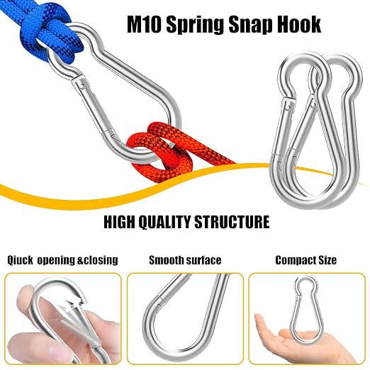 EPHECH 20PCS 4" Heavy Duty Spring Snap Hook, M10 3/8" Galvanized Steel Snap - Image 3