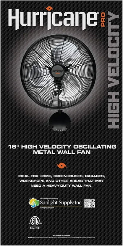 Hurricane 16" High Velocity Pro Oscillating Metal Wall Mount Fan w/ 3 Speeds - Image 8