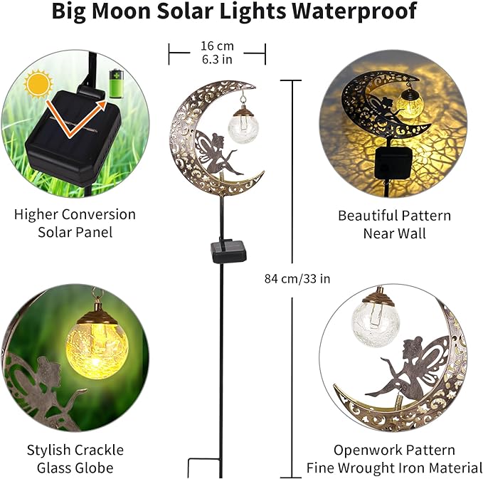 Solar Garden Lights Outdoor Decor, Moon Fairy Crackle Glass Lights, Waterproof - Image 3