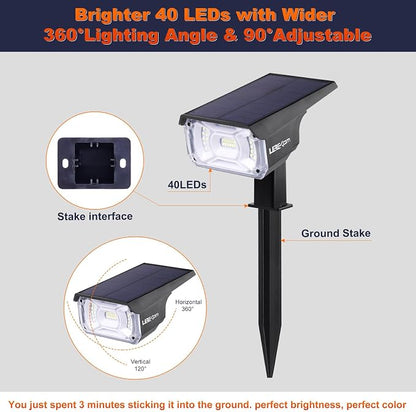 LEREKAM 40 LEDs Spotlights, IP65 Waterproof Solar Powered Landscape Spotlights - Image 6