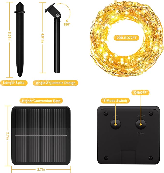 2-Pack Solar String Lights for Outside, 400 LED 144Ft Solar Fairy Lights for - Image 6