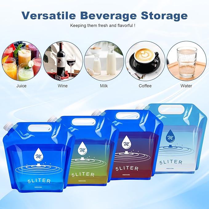 SOCATER Water Container Bags, 4 Packs BPA Free No-Leak Foldable Plastic 1.3 - Image 2