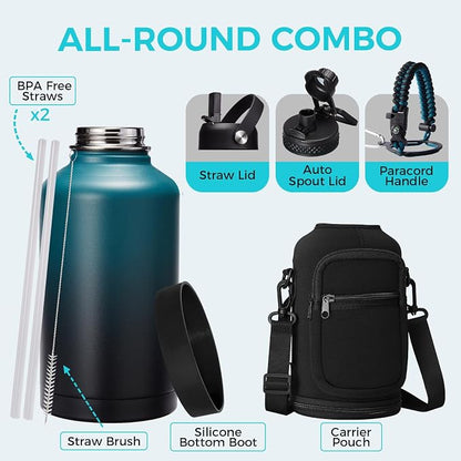 Insulated Water Bottle with Straw - 64oz Stainless Steel Water Bottles with - Image 2