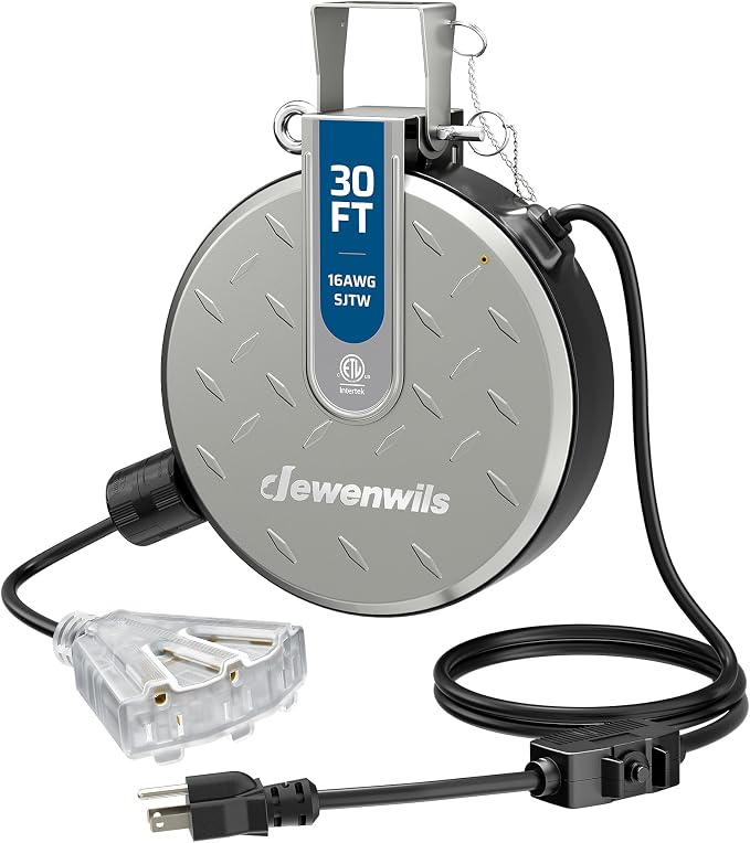 DEWENWILS 30FT Retractable Extension Cord Reel, Ceiling/Wall Mount 16/3 SJTW by DEWENWILS