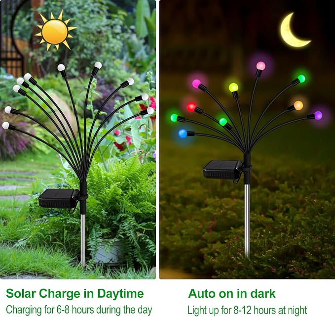 Solar Garden Lights Outdoor, 2 Pack 16 LED Solar Firefly Lights Waterproof - Image 3