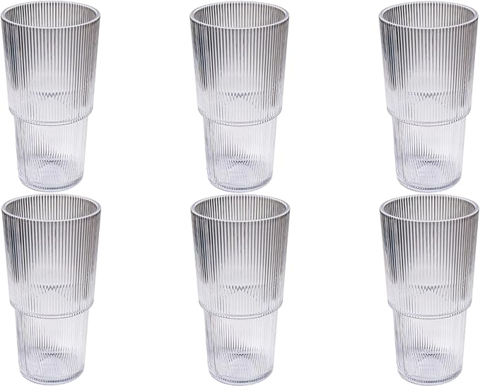 Fine Ribbed 22 oz Durable Acrylic Jumbo Drinking Glasses, Shatter-Resistant and by Unknown