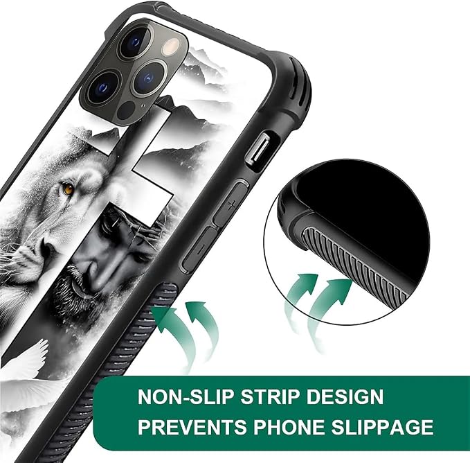 for iPhone 11 Pro Max Case, Lion Cross Jesus Christ Dove Pattern Graphic Design - Image 3
