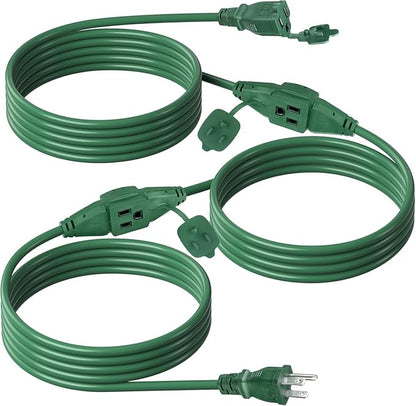 BN-LINK 25 ft Outdoor Extension Cord w/3 Inline Outlets 16/3 Gauge, SJTW Green by BN-LINK