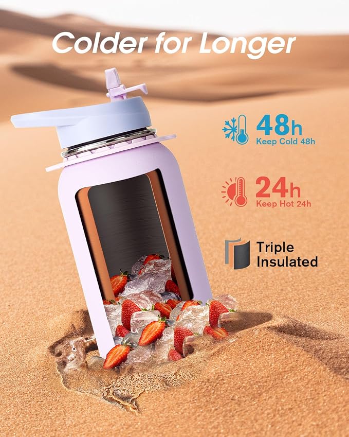 Coolflask Water Bottle with Straw, 40 oz Insulated Metal Water Flask with Straw - Image 2