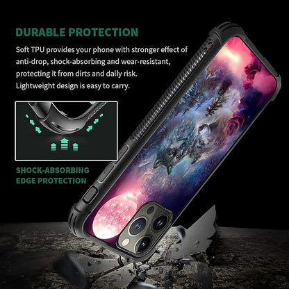 for iPhone 15 Pro Case, Star Two Wolfs Howling Pattern Graphic Design Girl Boy - Image 7