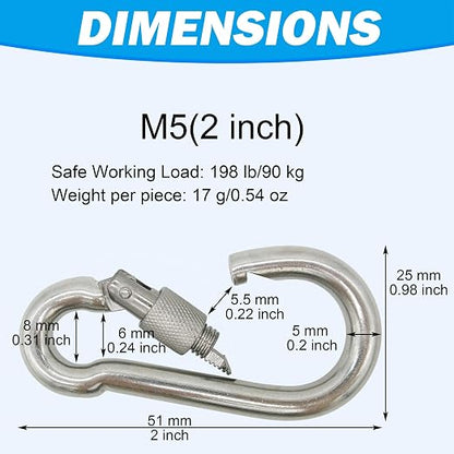 304 Stainless Steel Carabiners -2 inch Heavy Duty, Durable & Rust-Free Clips - Image 3