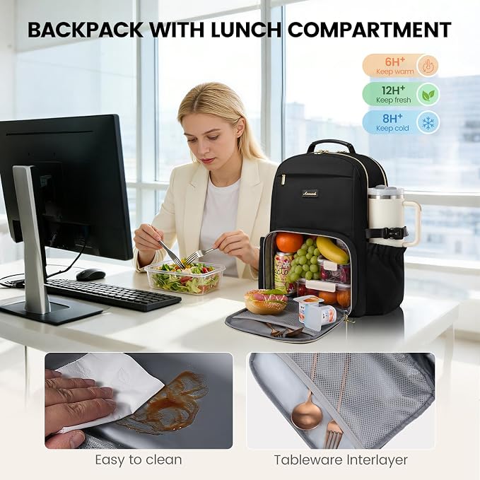 LOVEVOOK Lunch Backpack with Lunch Compartment, 17 Inch Laptop Work Travel - Image 2