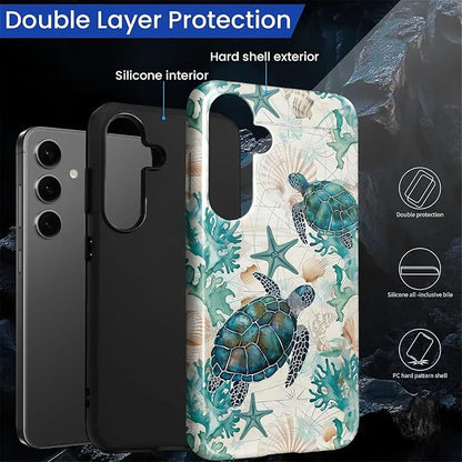 for Samsung Galaxy S24 FE Case, HL2 Ocean Sea Turtle Nautical Map Hybrid 2 - Image 2