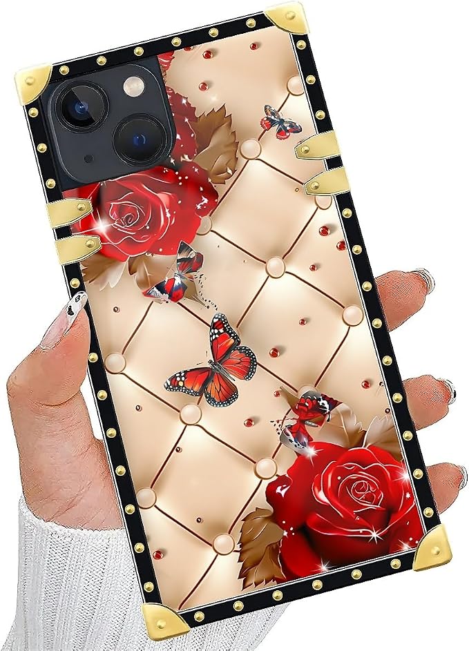 Compatible with iPhone 13 Case, Shining Red Rose Butterfly Leather Background - Image 5