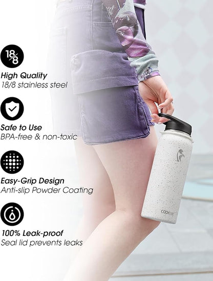 Coolflask Water Bottle with Straw, 40 oz Insulated Metal Water Flask with Straw - Image 5