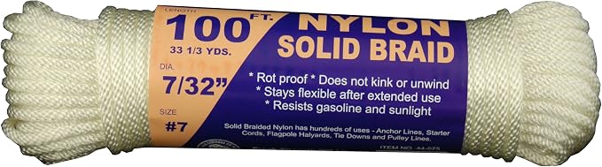 T.W Evans Cordage 44-075 7/32-Inch Solid Braid Nylon Rope 100-Feet Hank by T.W+.+Evans+Cordage+Co.