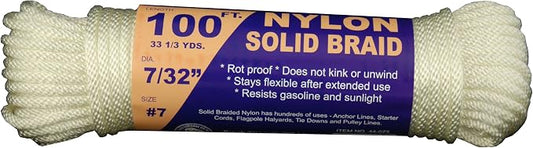 T.W Evans Cordage 44-075 7/32-Inch Solid Braid Nylon Rope 100-Feet Hank by T.W+.+Evans+Cordage+Co.