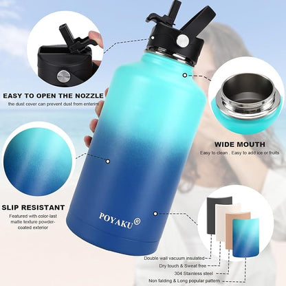 Water Bottle Insulated 32oz 40oz 64oz 128oz Straw Lid Spout Lid & 3 Lids - Image 4