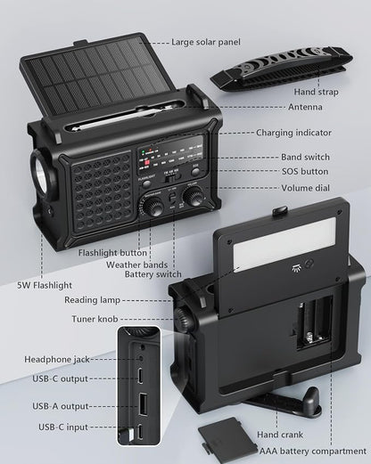 Emergency Weather Radio with Large Solar Panel, Efficient Hand Crank & Real - Image 7