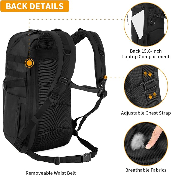 HUNTVP Tactical Backpack for Men 35L Military Backpack MOLLE 1000D Army Daypack - Image 3