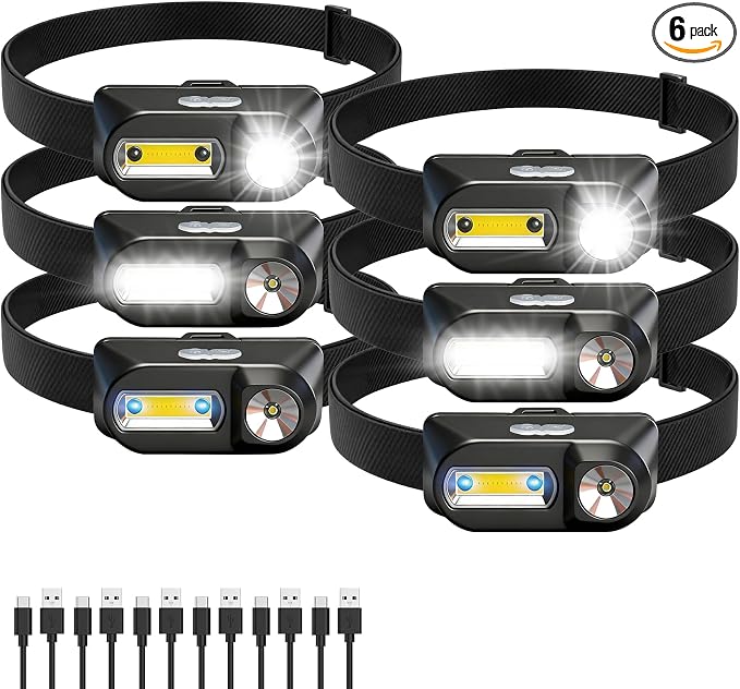 Bud K 6Pack Headlamp Rechargeable, 3000 Lumen Headlamps by BUDK