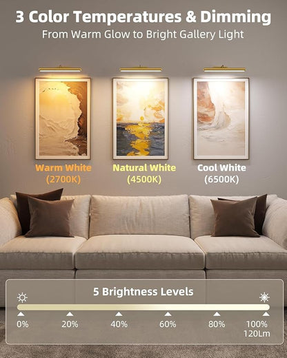 EZVALO 16" Picture Lights for Wall, Rechargeable 6000mAh Painting Lights - Image 3