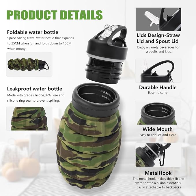 Collapsible Travel Water Bottle18oz, Reuseable Silicone Foldable Water Bottles - Image 7