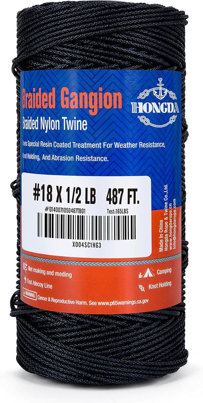 HONGDA Braided Black Nylon String, #18 Tarred Bank Line Twine, 487 Feet Black by hongda
