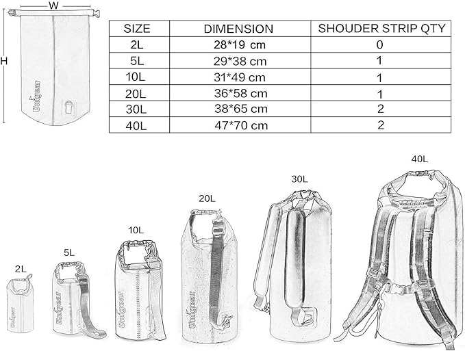 Unigear Dry Bag Waterproof, 2L/5L/10L/20L/30L/40L Floating and Lightweight Bags - Image 5
