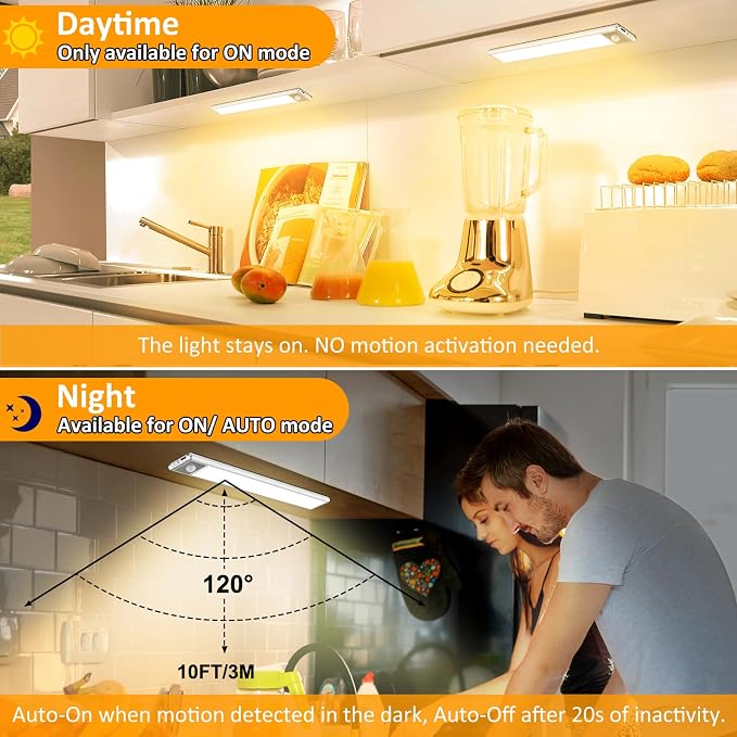 51-LED Motion Sensor Under Cabinet Lighting, 12-inch Magnetic Rechargeable - Image 2