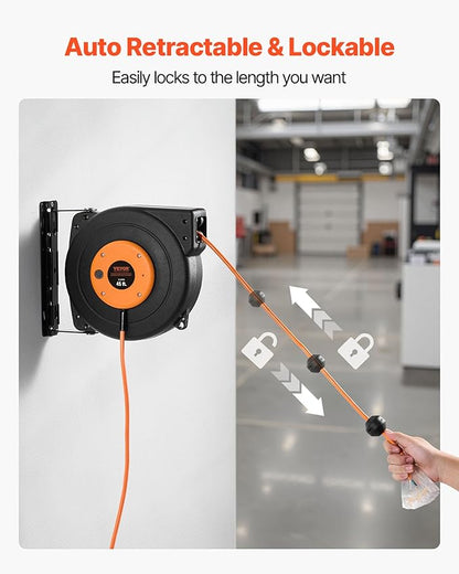 VEVOR Retractable Extension Cord Reel, 45 FT, Heavy Duty 12AWG/3C SJTOW Power - Image 5
