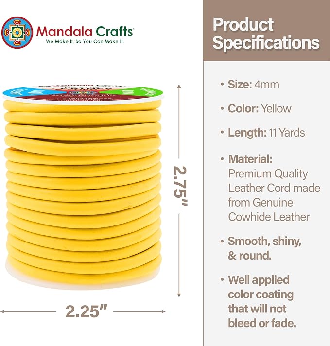 Mandala Crafts Round Genuine Yellow Leather Cord - Image 4