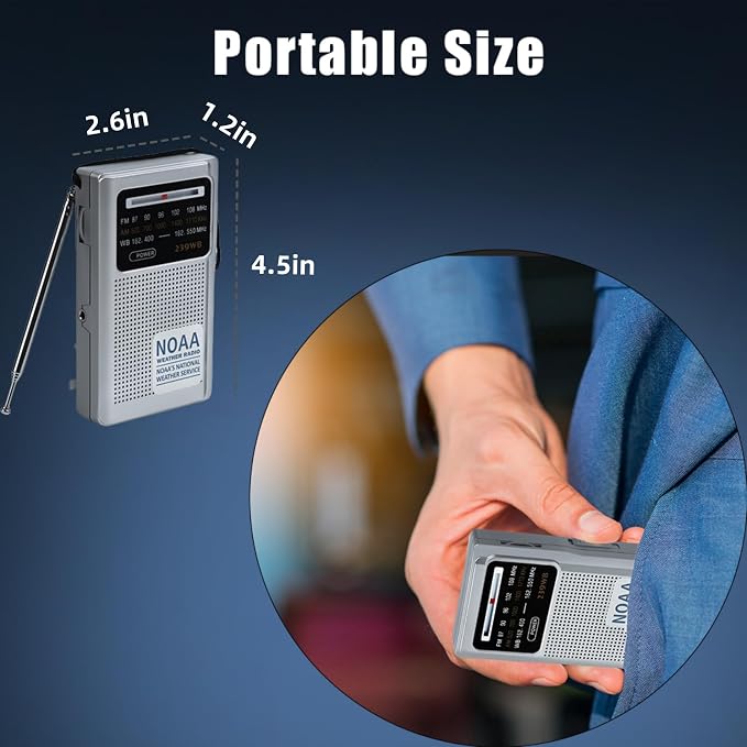 NOAA Weather Radio Portable Radio, Best Reception, AM FM Transistor Radio - Image 3